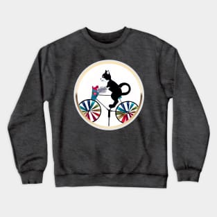 Black Cat on bike (gold frame circle) Crewneck Sweatshirt